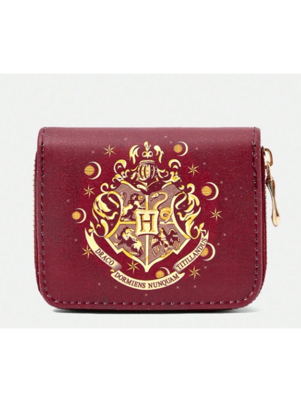 Harry Potter Hogwart Crest Burgundy Zipper Wallet Coin Purse Card Holder Compact